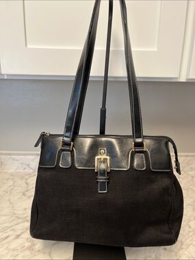 Etienne Aigner Black Shoulder Bag with Gold Buckle